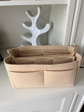 Felt Purse Bag Insert Organizer Beige Large Size 15L X 7h X 6.5D